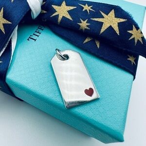 RARE Tiffany & Co. Tag Charm with Red Enamel Heart Sterling Silver with Pouch